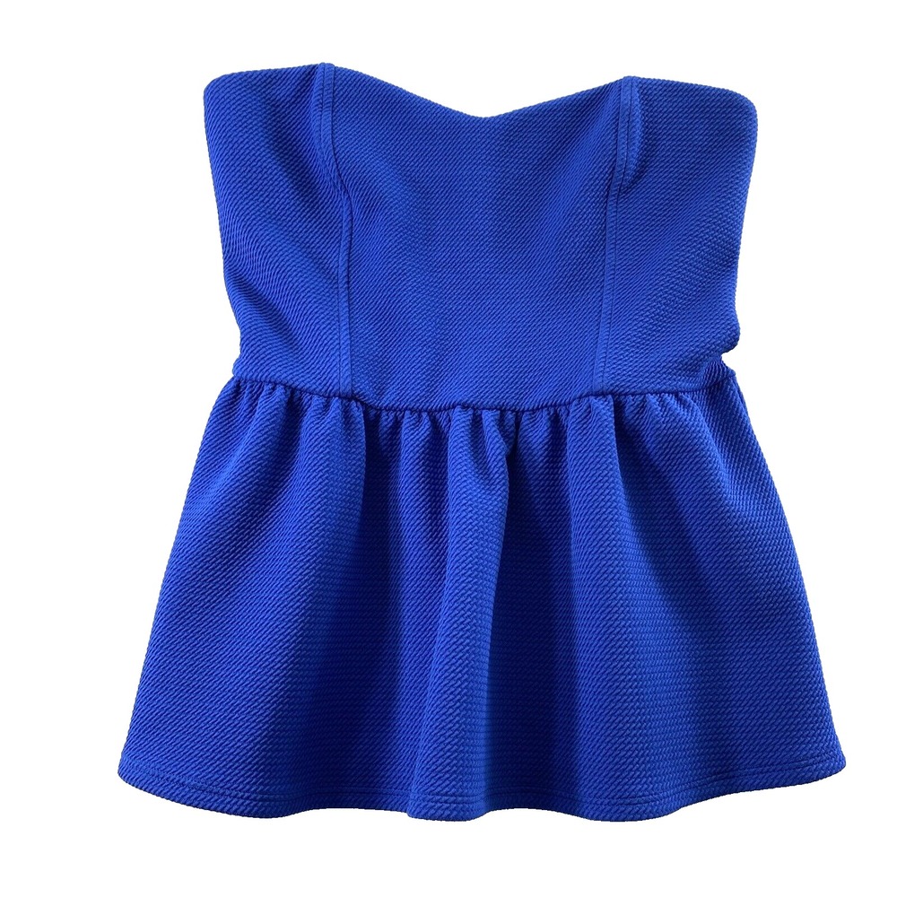 Dejavu Strapless Top Womens Medium Blue Sweetheart Open Back Blouse Resort Layer